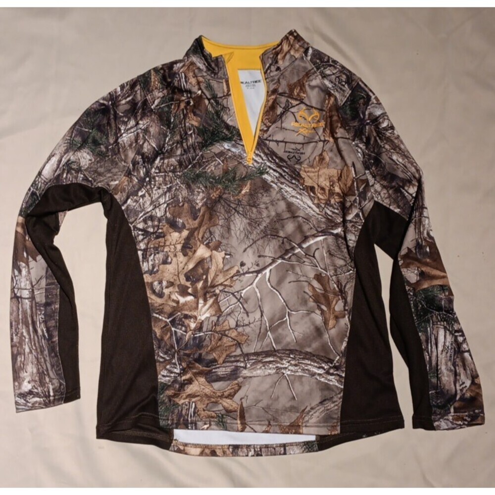 Realtree Xtra Camo Brown Yellow 1/4 Zip Thin Pullover Hunting Hiking MEDIUM